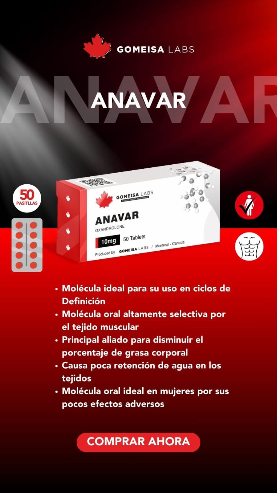 Oxandrolona anavar 10mg/50 tabletas